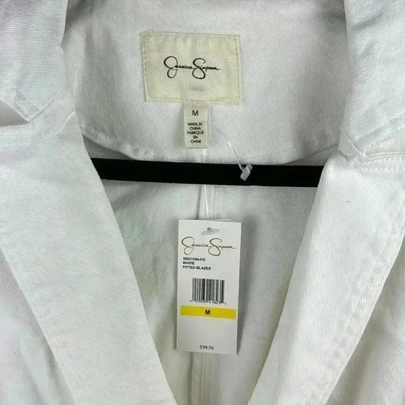 JESSICA SIMPSON SZ M WHITE DENIM FITTED BLAZER W/CREME LACE & SILVER BUTTONS NWT - Picture 4 of 8